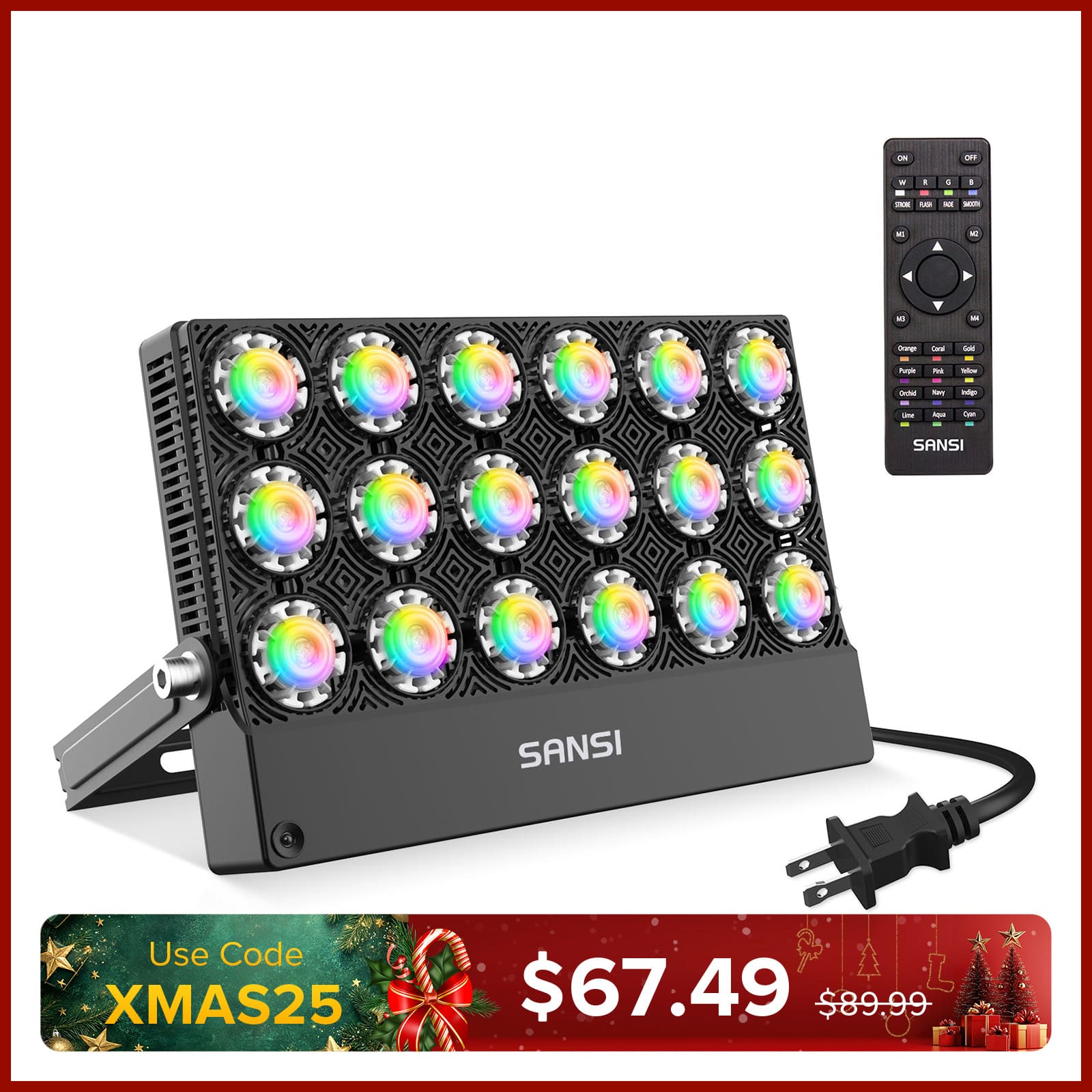 Sansi Brand led outdoor flood light rgb remote 100w popular