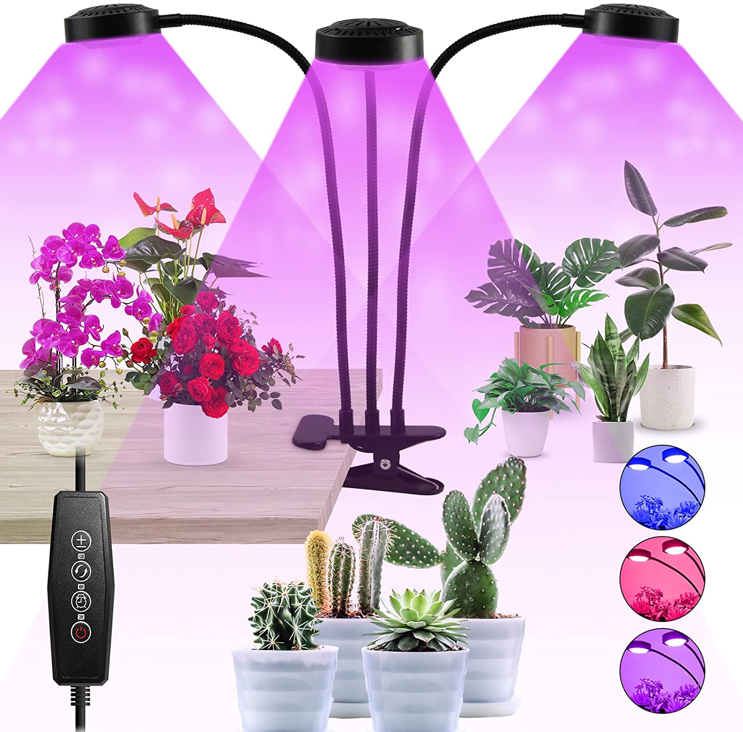 24W Adjustable 3-Head Clip-on Grow Light (US UK ONLY)