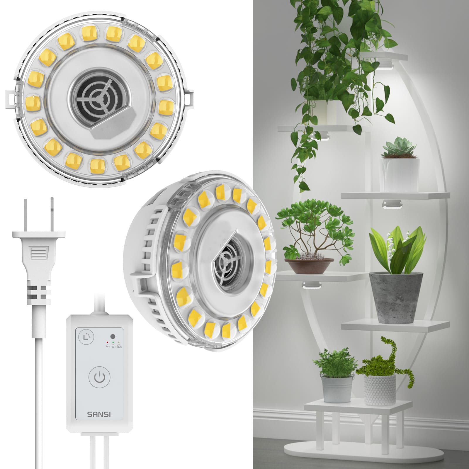 SANSI 10W LED Puck Grow Light With Timer & Dimmer