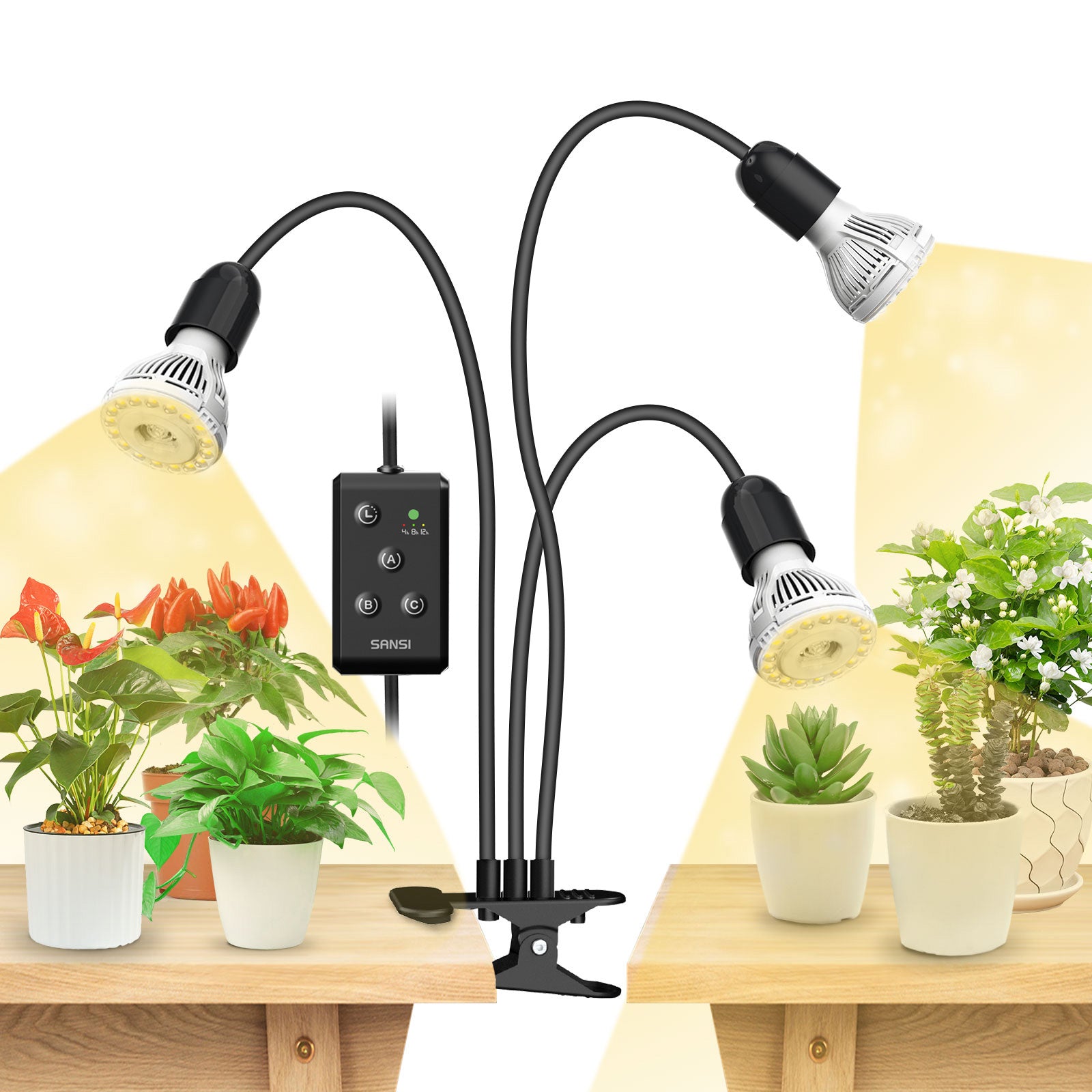 30W Adjustable 3 Head Clip on LED Grow Light with Timer No Timer