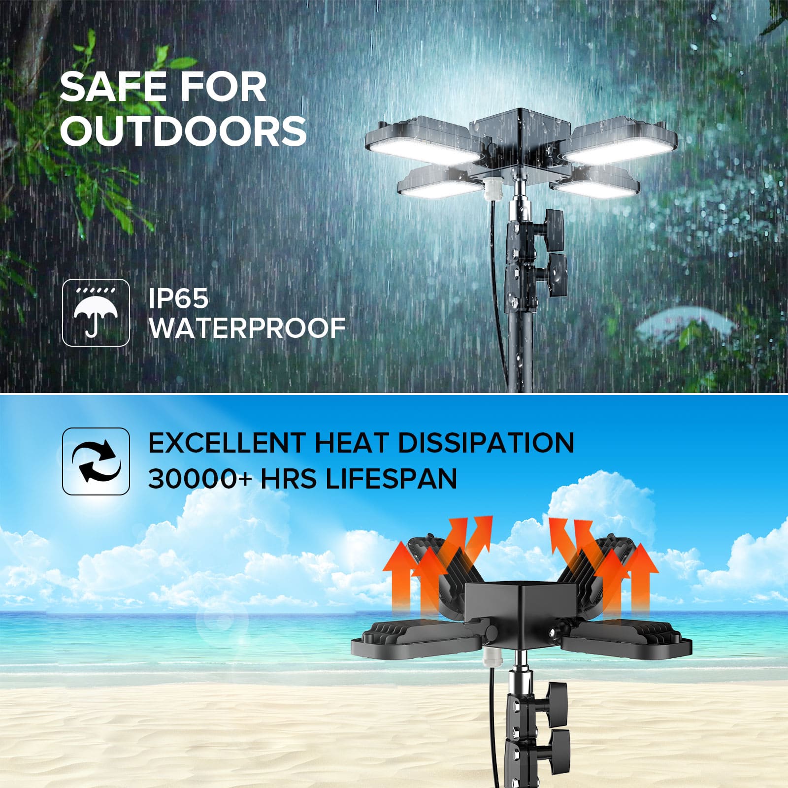 100W Adjustable 4-Head Work Light with Stand with IP65 waterproof.