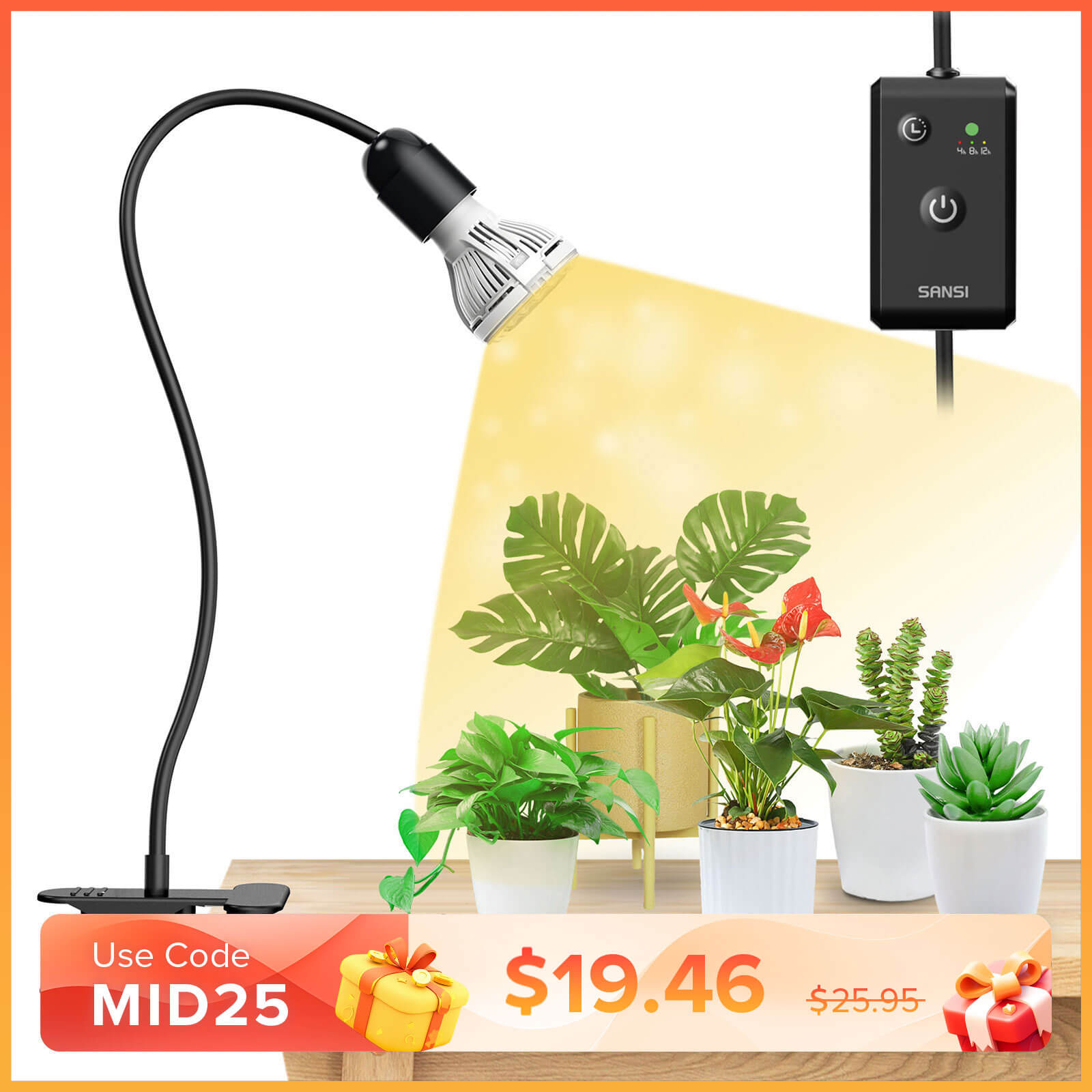 10W Adjustable 1-Head Clip-on LED Grow Light with Timer/ No Timer (US/CA ONLY)