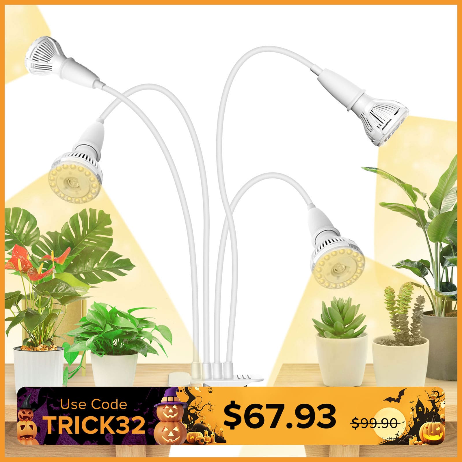 20-40W Adjustable Multi-Head Clip-on Grow Light (White Model)(2-Pack)