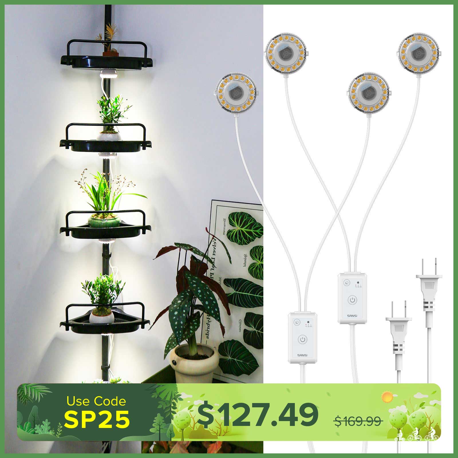 SANSI 20W LED Puck Grow Light with Shelf (US ONLY)