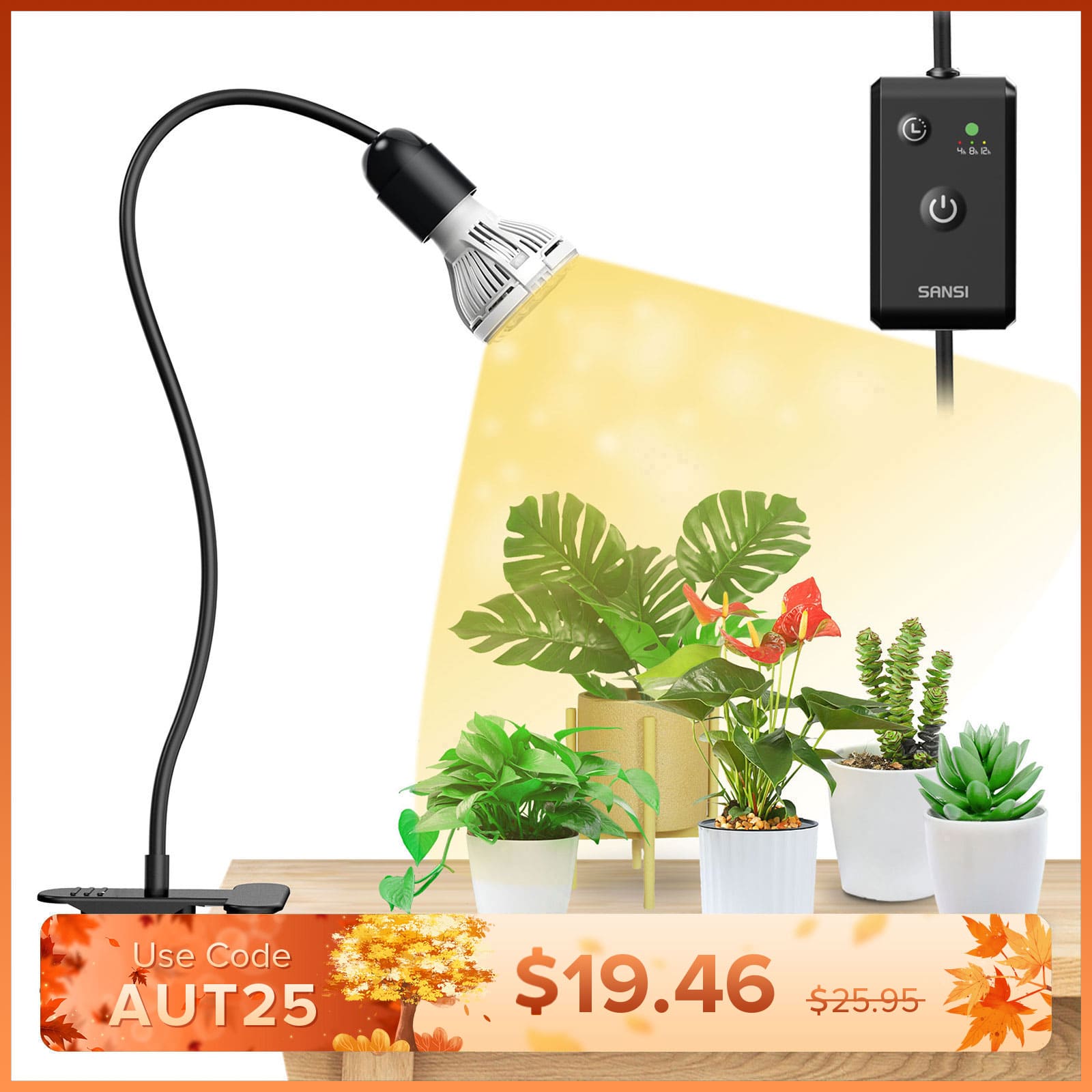 10W Adjustable 1-Head Clip-on LED Grow Light with Timer/ No Timer (US/CA ONLY)