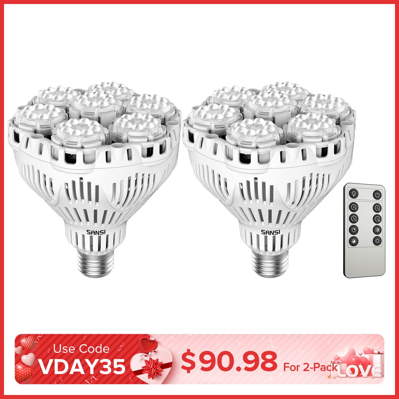 BR30 40W LED Grow Light Bulb With Remote Control (2-Pack Bundle)(US ONLY)