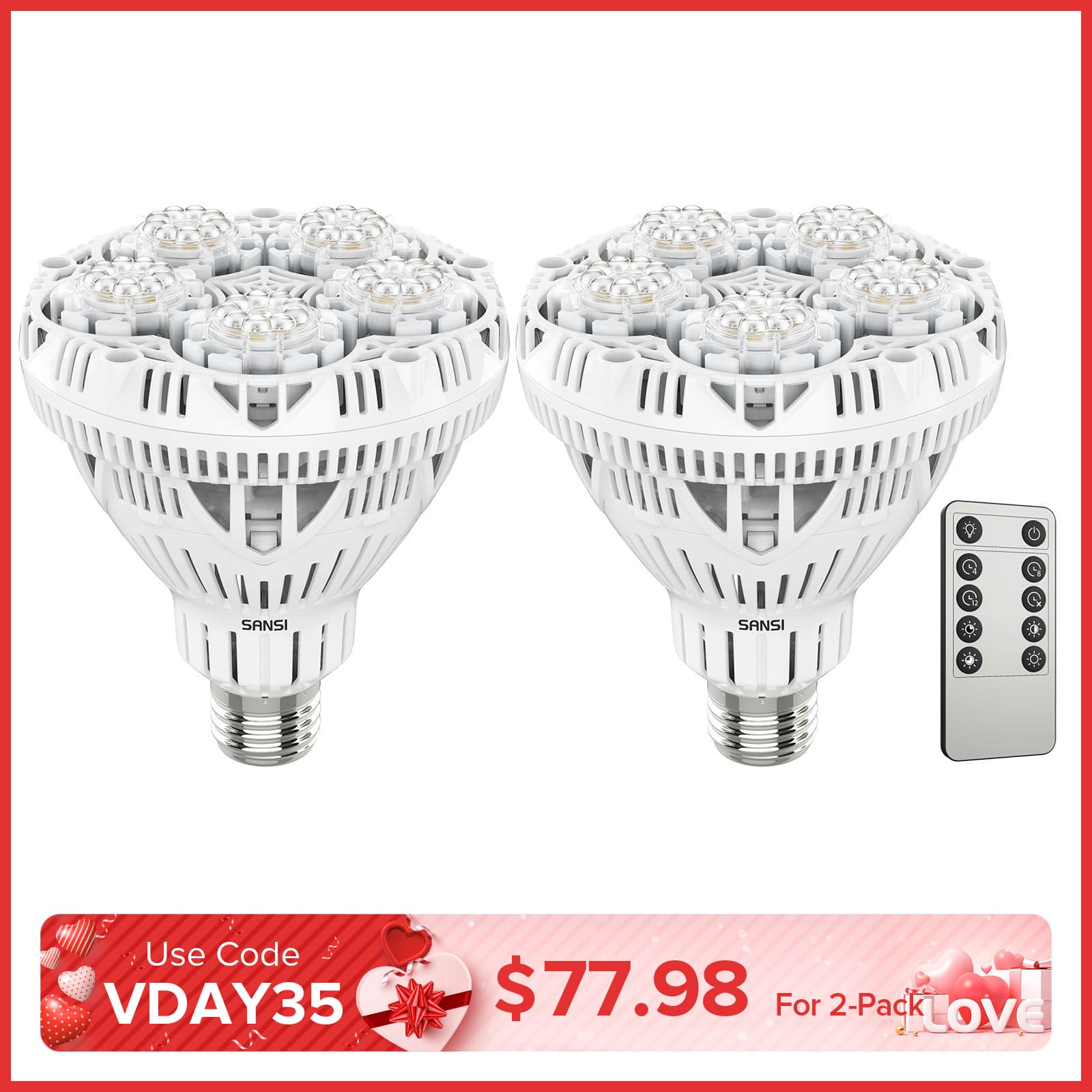 BR30 30W LED Grow Light Bulb With Remote Control (2-Pack Bundle)(US ONLY)