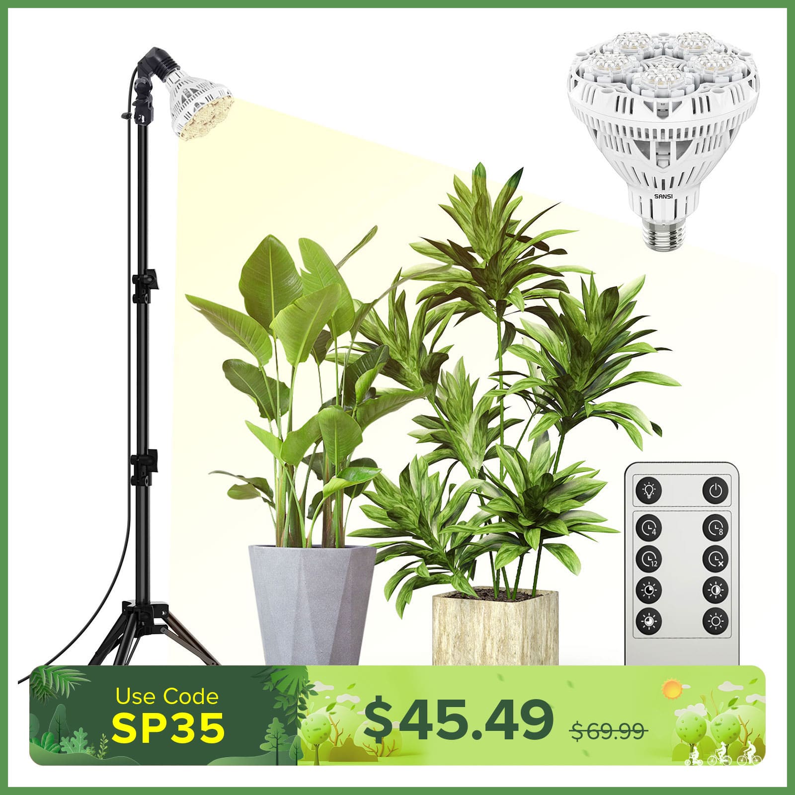 BR30 30W Adjustable Tripod Stand Grow Light with Remote Control (US ONLY)