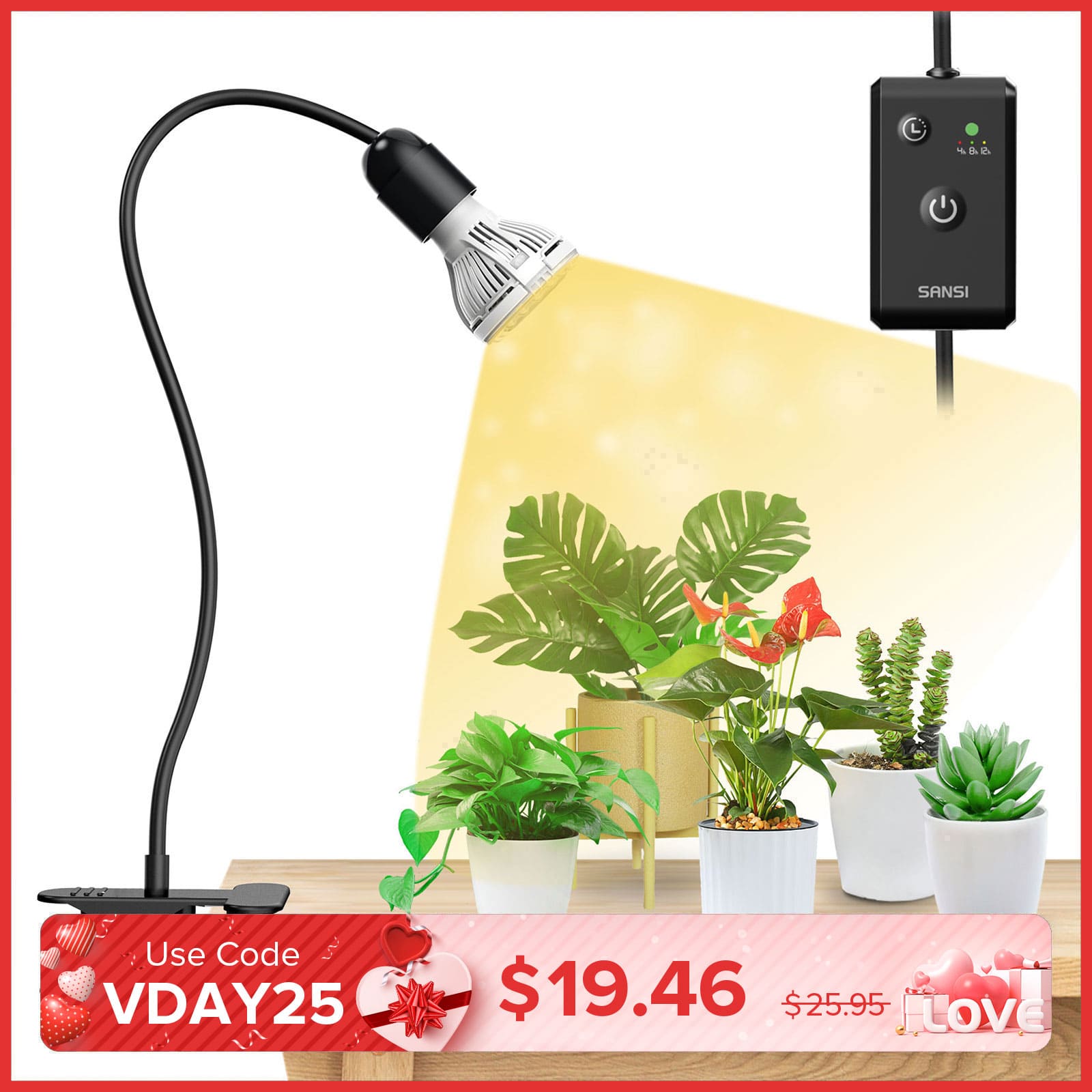 10W Adjustable 1-Head Clip-on LED Grow Light with Timer/ No Timer (US/CA ONLY)