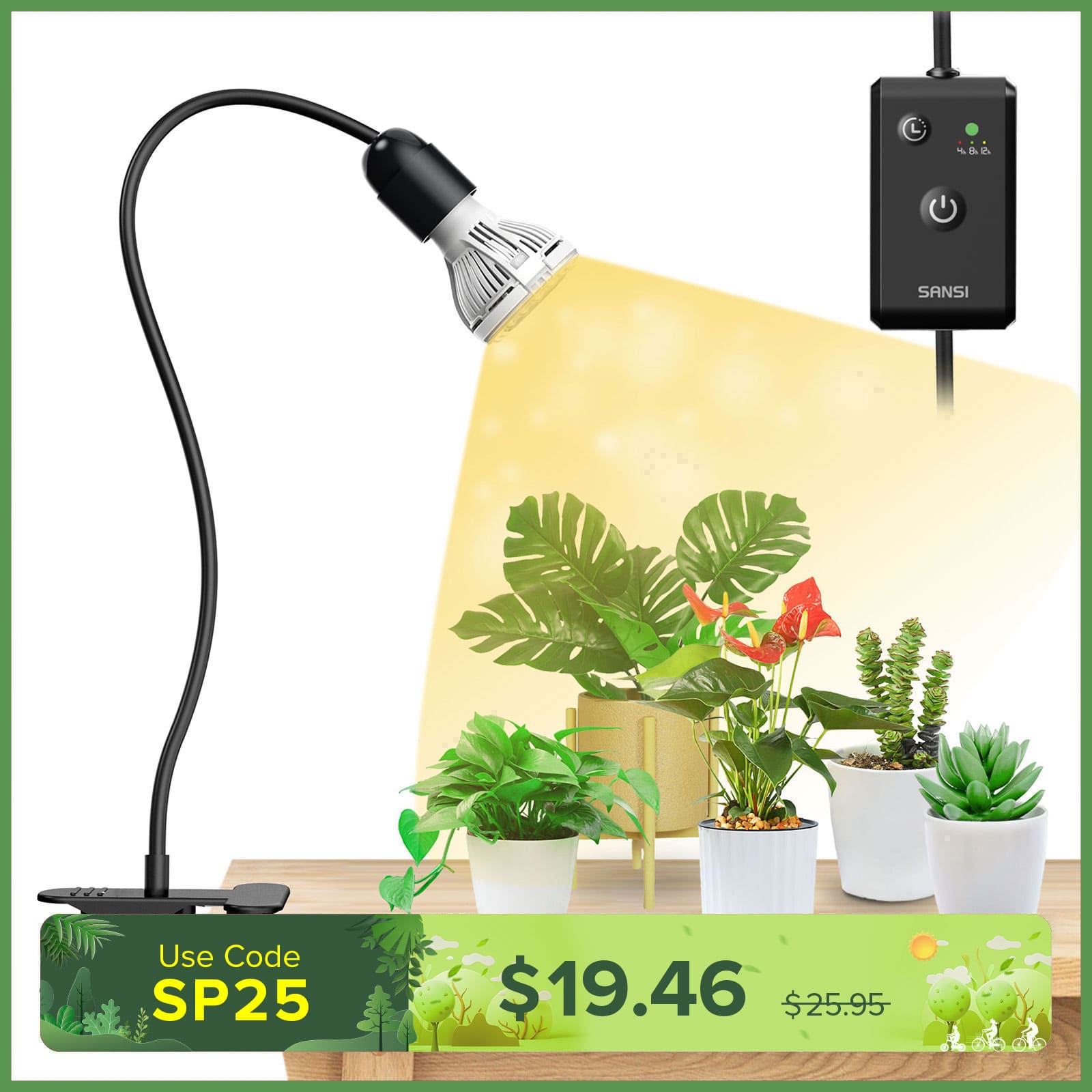 10W Adjustable 1-Head Clip-on LED Grow Light with Timer/ No Timer (US/CA ONLY)