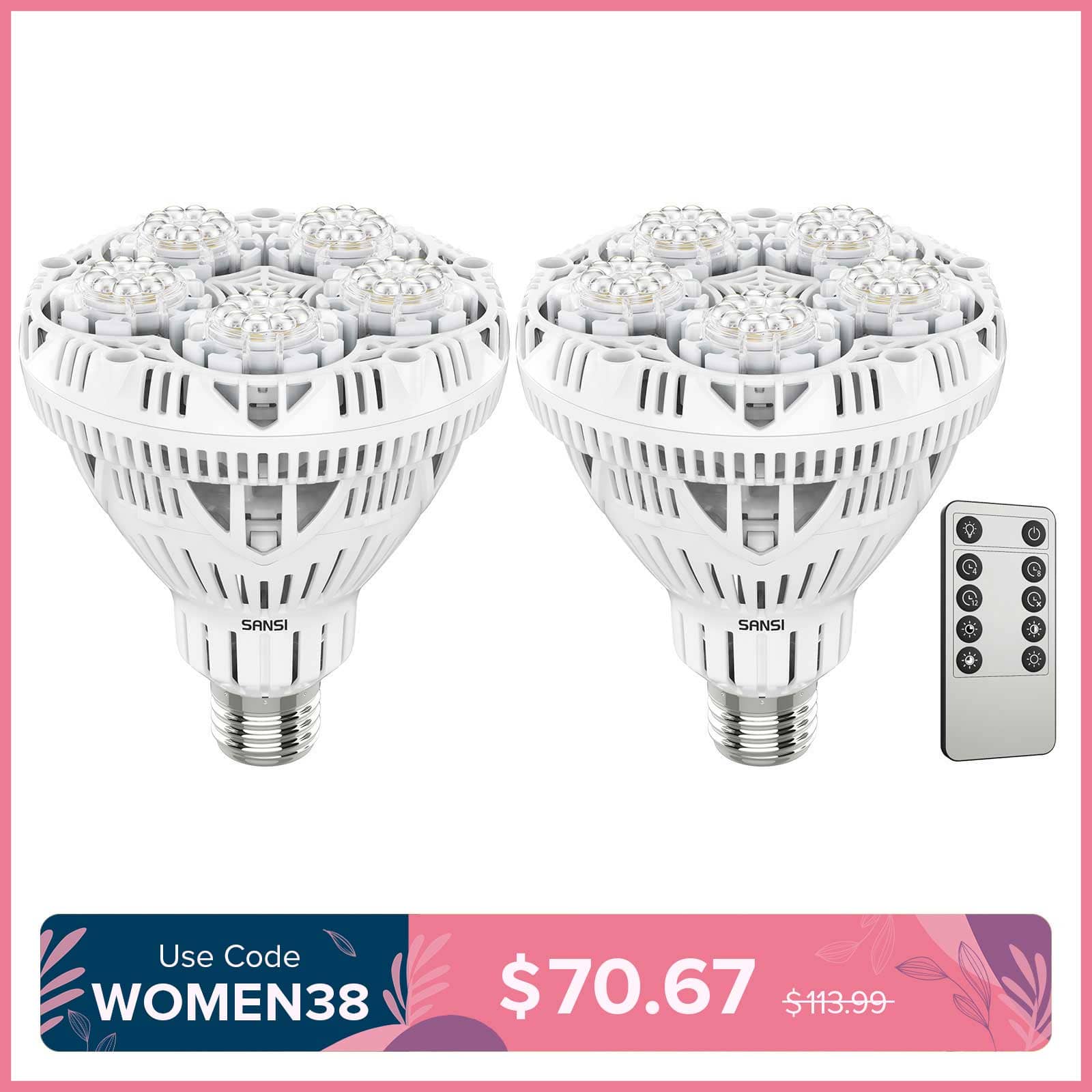 BR30 30W LED Grow Light Bulb With Remote Control (2-Pack Bundle)(US ONLY)