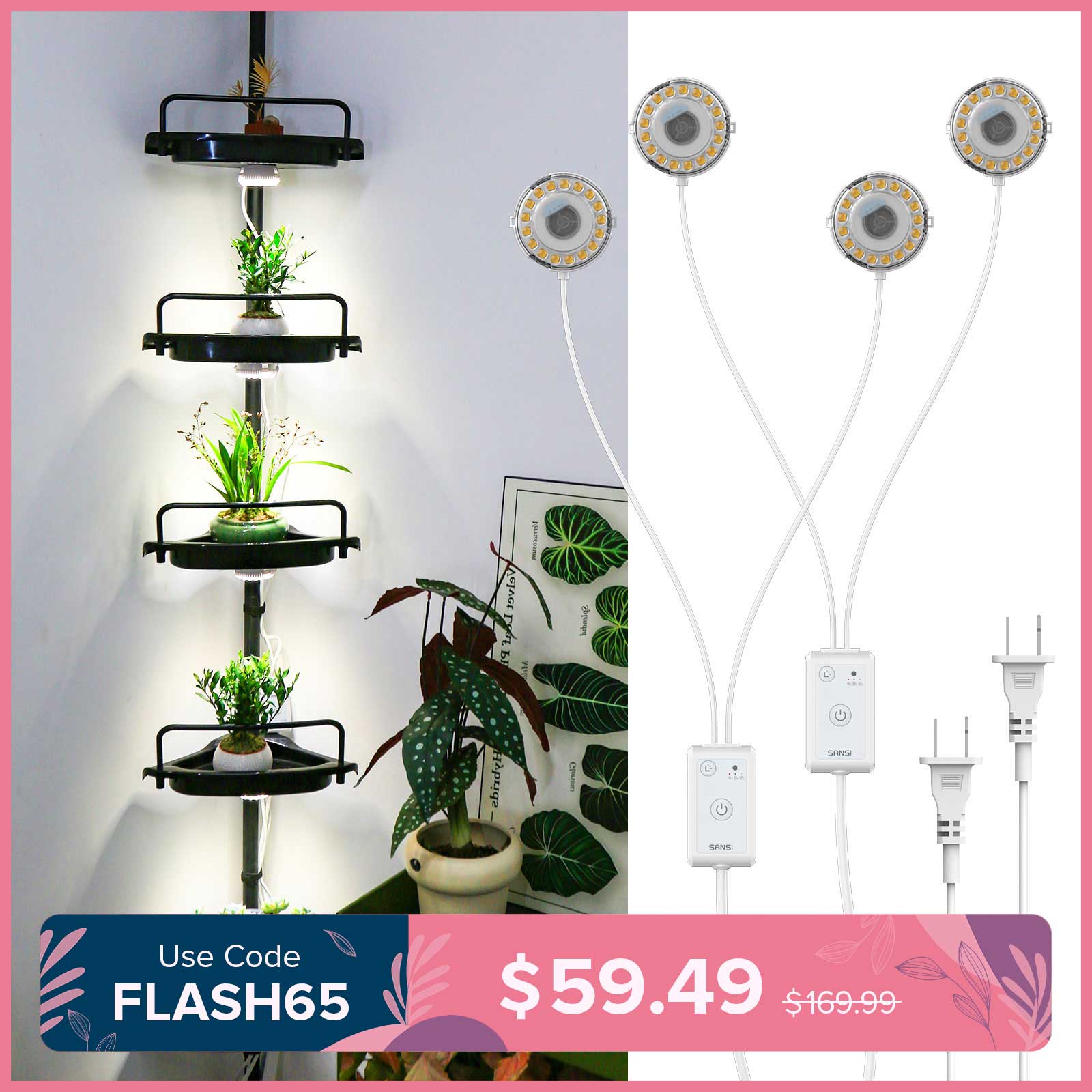 SANSI 20W LED Puck Grow Light with Shelf (US ONLY)