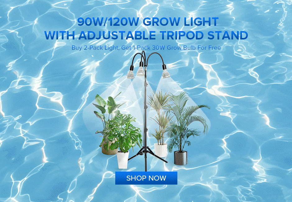 90W/120W GROW LIGHT WITH ADJUSTABLE TRIPOD STAND: Buy 2-Pack Light Get 1-Pack 30W Grow Bulb For Free.