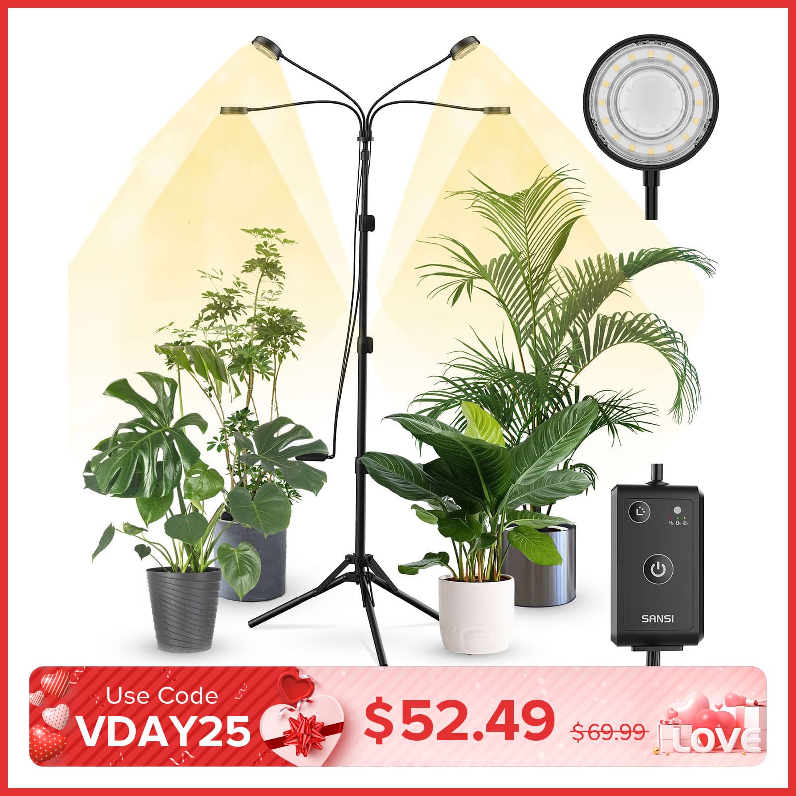 40W 4-Head Adjustable Tripod Stand Grow Light with Remote Control (US ONLY)