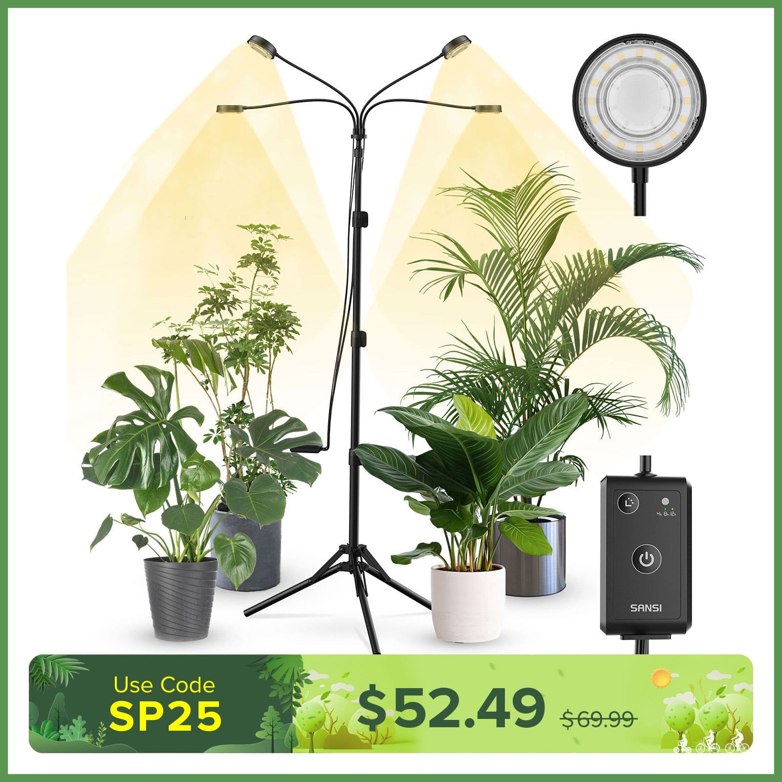 40W 4-Head Adjustable Tripod Stand Grow Light with Remote Control (US ONLY)