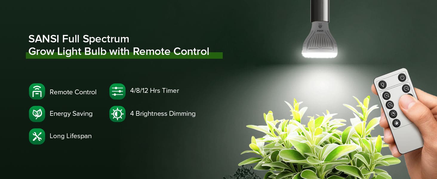 SANSI Full Spectrum Grow Light Bulb with Remote Control.