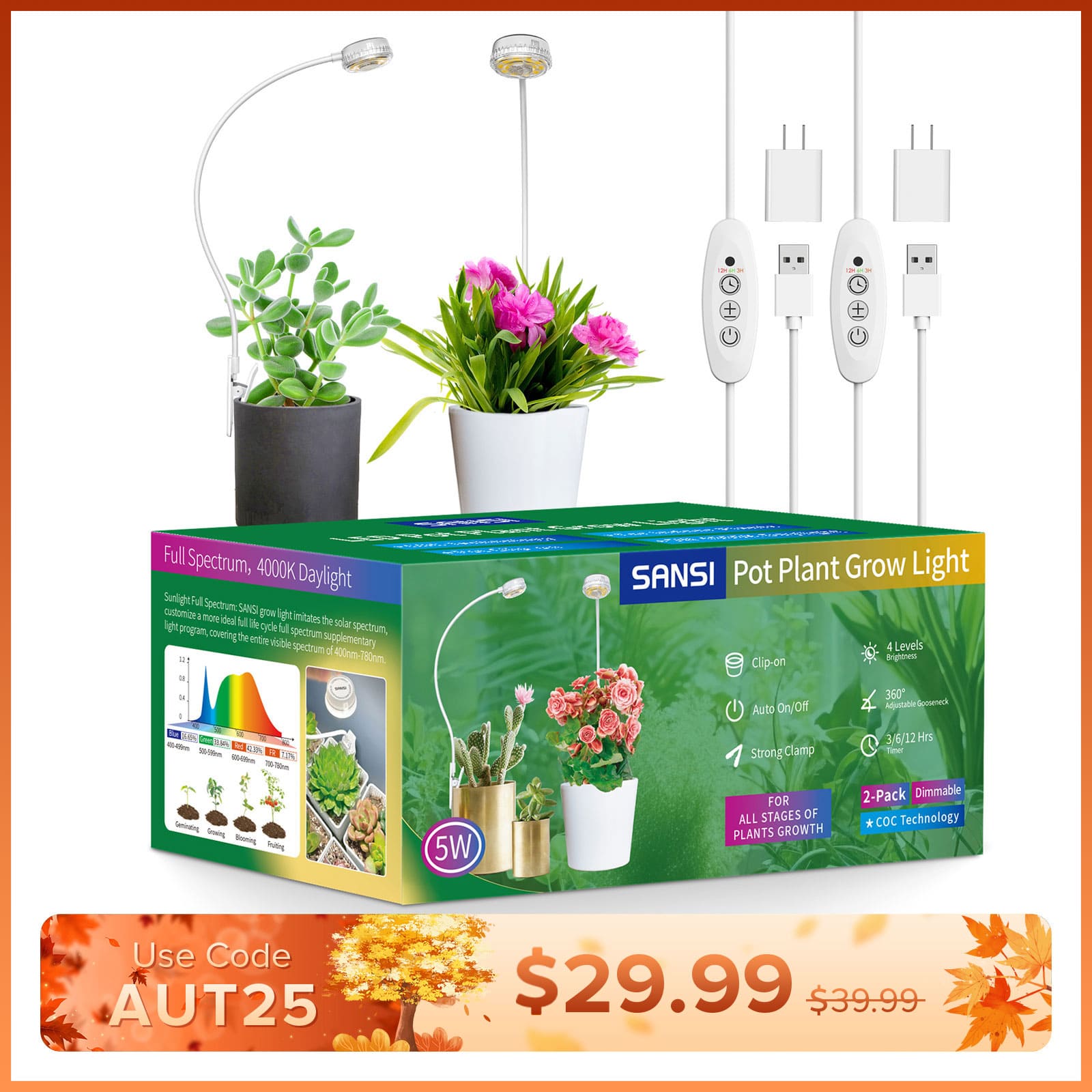 (Gift Packing) 5W Pot Clip LED Grow Light (US ONLY)