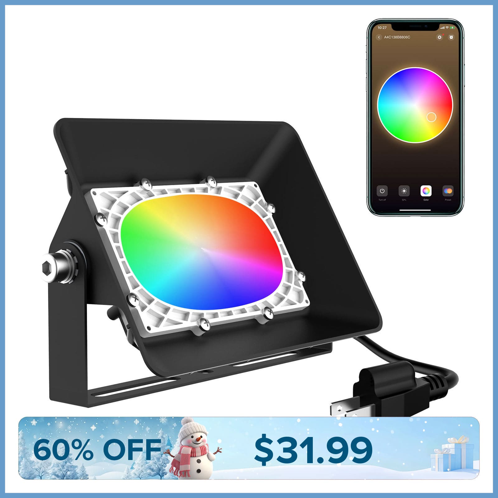 50W Smart RGB LED Flood Light (Bluetooth Controlled) (US ONLY)