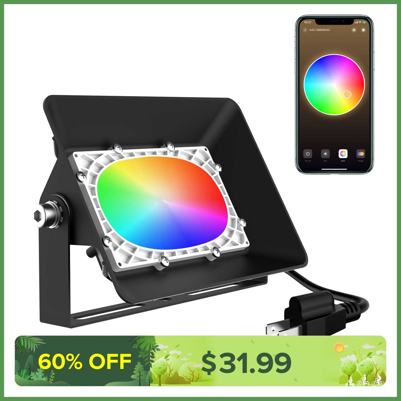 50W Smart RGB LED Flood Light (Bluetooth Controlled) (US ONLY)