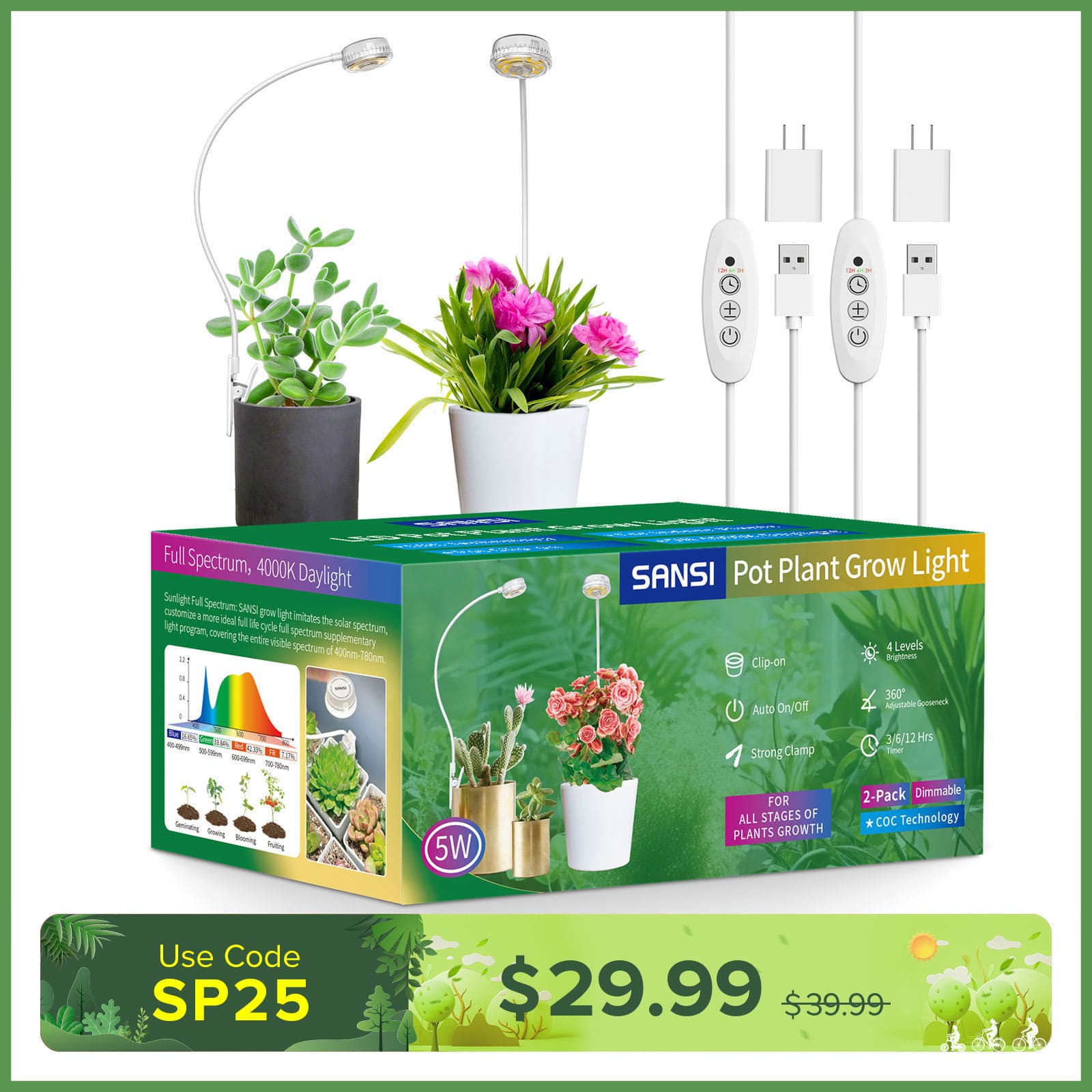 (Gift Packing) 5W Pot Clip LED Grow Light (US ONLY)