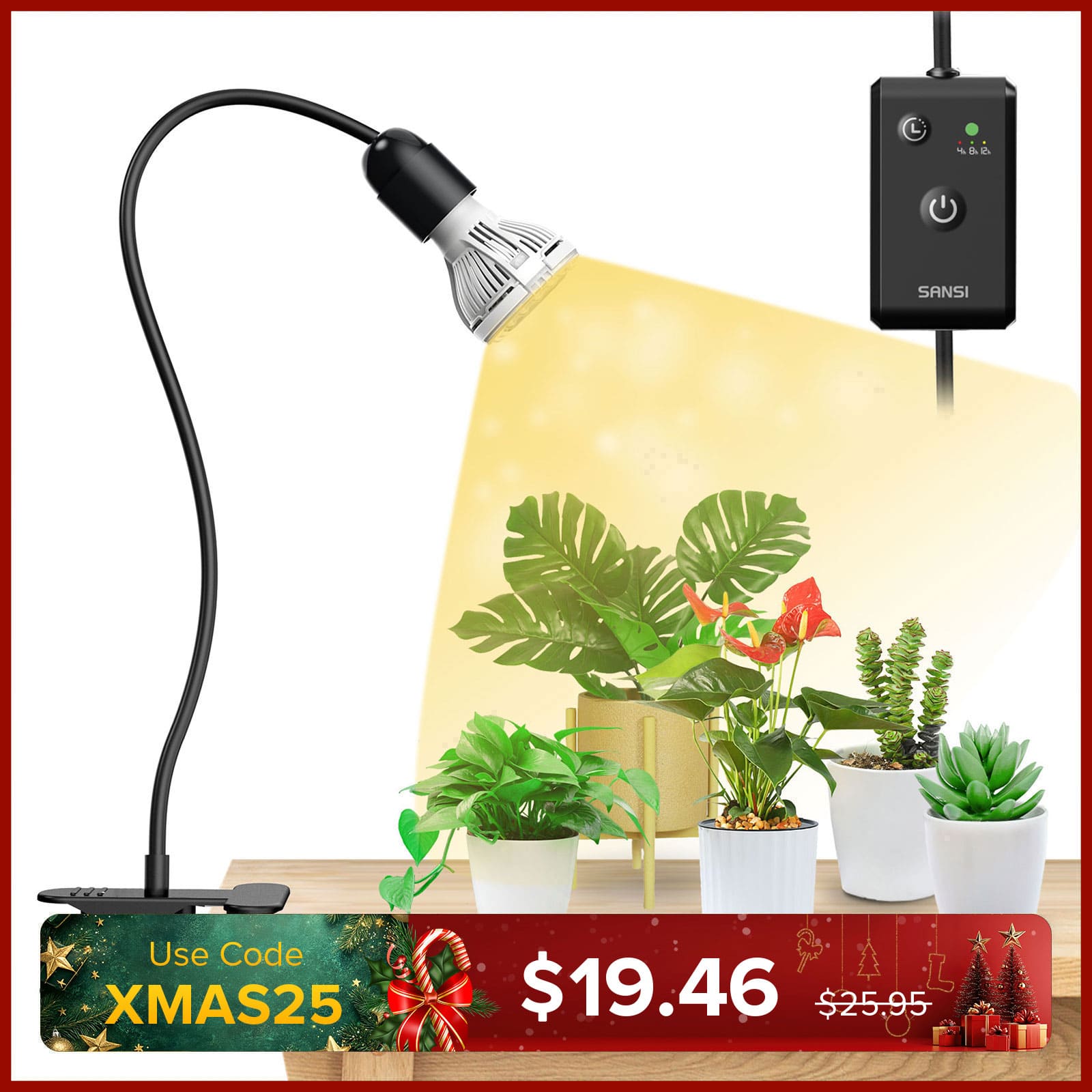 10W Adjustable 1-Head Clip-on LED Grow Light with Timer/ No Timer (US/CA ONLY)