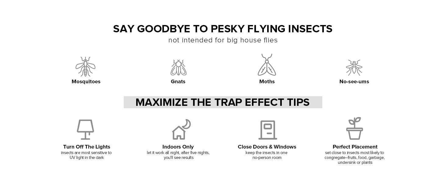 SAY GOODBYE TO PESKY FLYING INSECTS: not intended for big house flies.