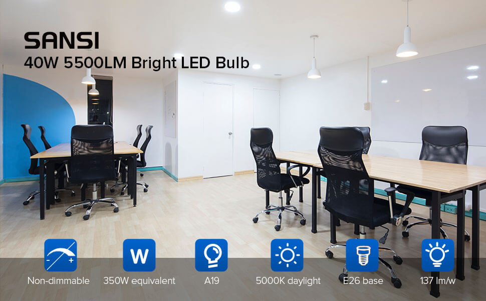 40W 5500LM Bright LDE Bulb, non-dimmable, 350W equivalent, 5000K daylight, E26 base, 137lm/W