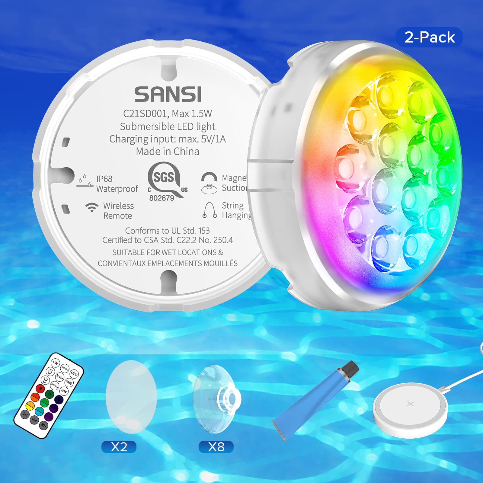 Wireless Charging LED Pool Light with Remote Control(US ONLY)