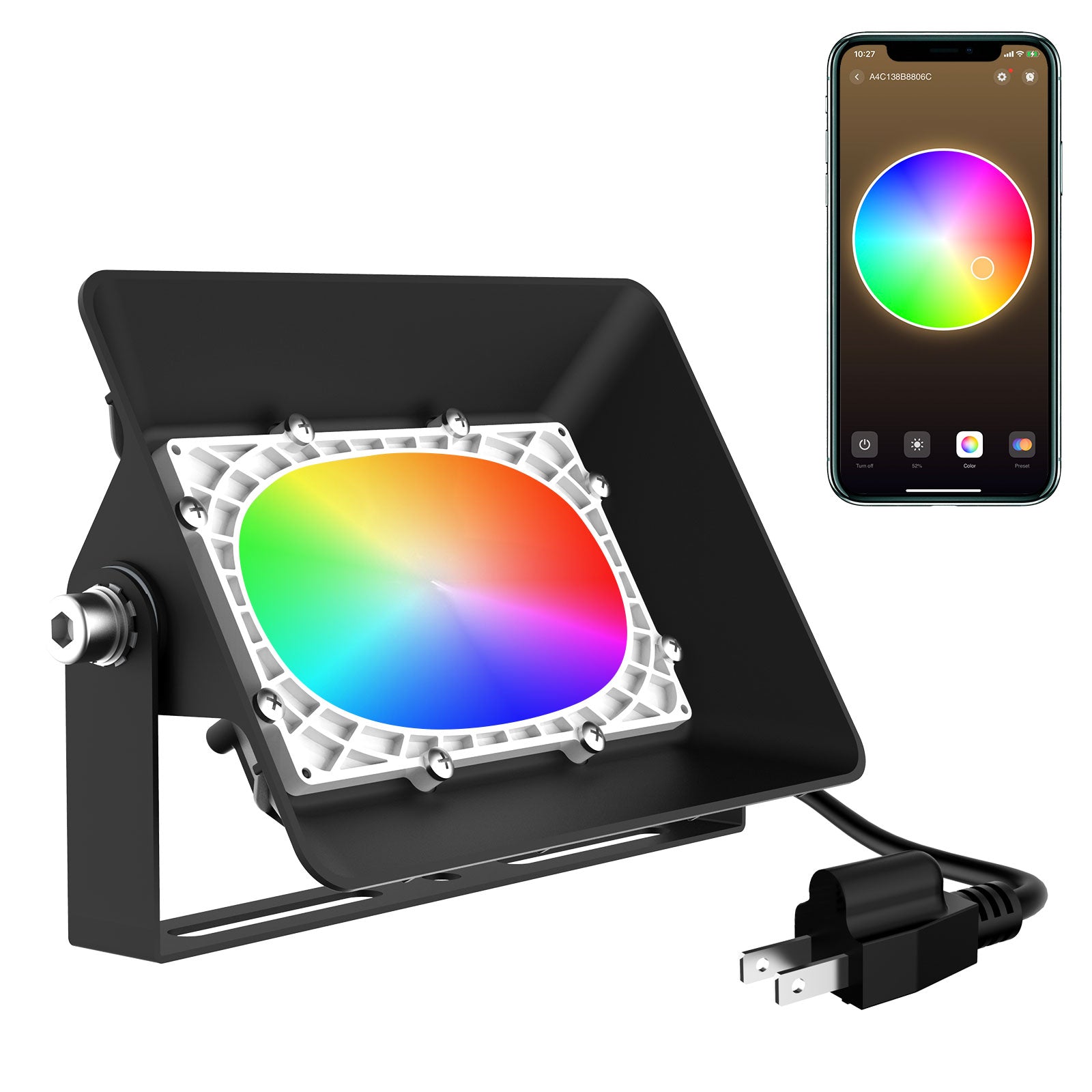 50W Smart RGB LED Flood Light Bluetooth Controlled US ONLY